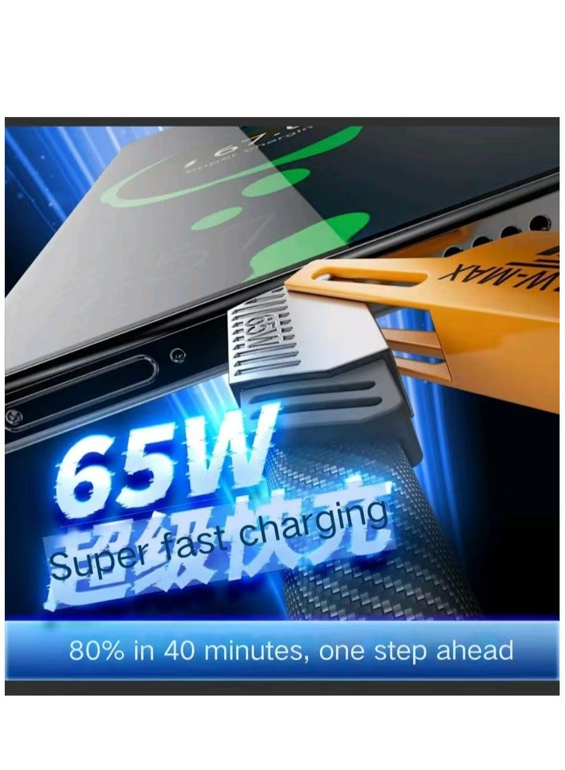 Black fast charging data cable: 65w fast charging 2-in-2 hybrid vehicle data cable  - Image 3