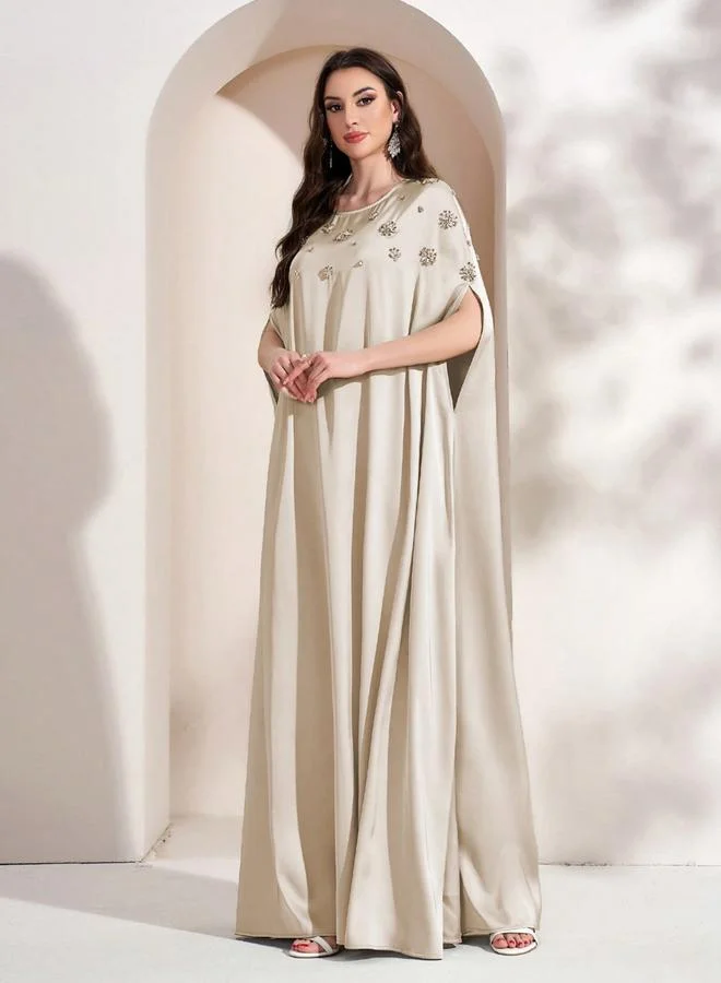 تايك تو Women'S Embellished Round Neck Batwing Sleeve Maxi Dress