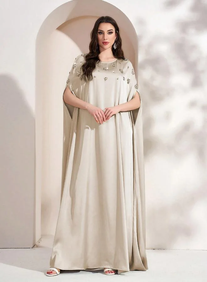 تايك تو Women'S Embellished Round Neck Batwing Sleeve Maxi Dress