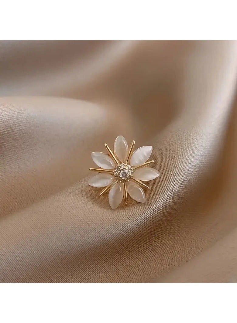 Goolsky 3pcs set of Women's fashionable flower brooches, cat's eye stone metal collar pin, Women's cute shirt imitation see-through pin - Image 4