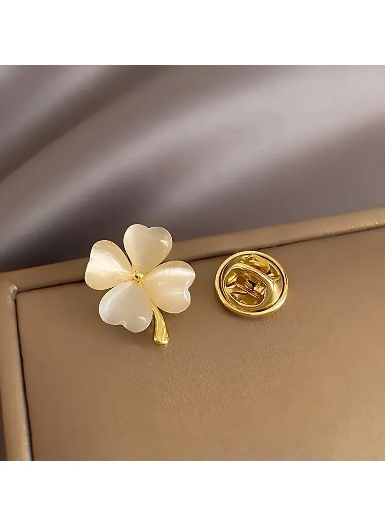 Goolsky 3pcs set of Women's fashionable flower brooches, cat's eye stone metal collar pin, Women's cute shirt imitation see-through pin - Image 5