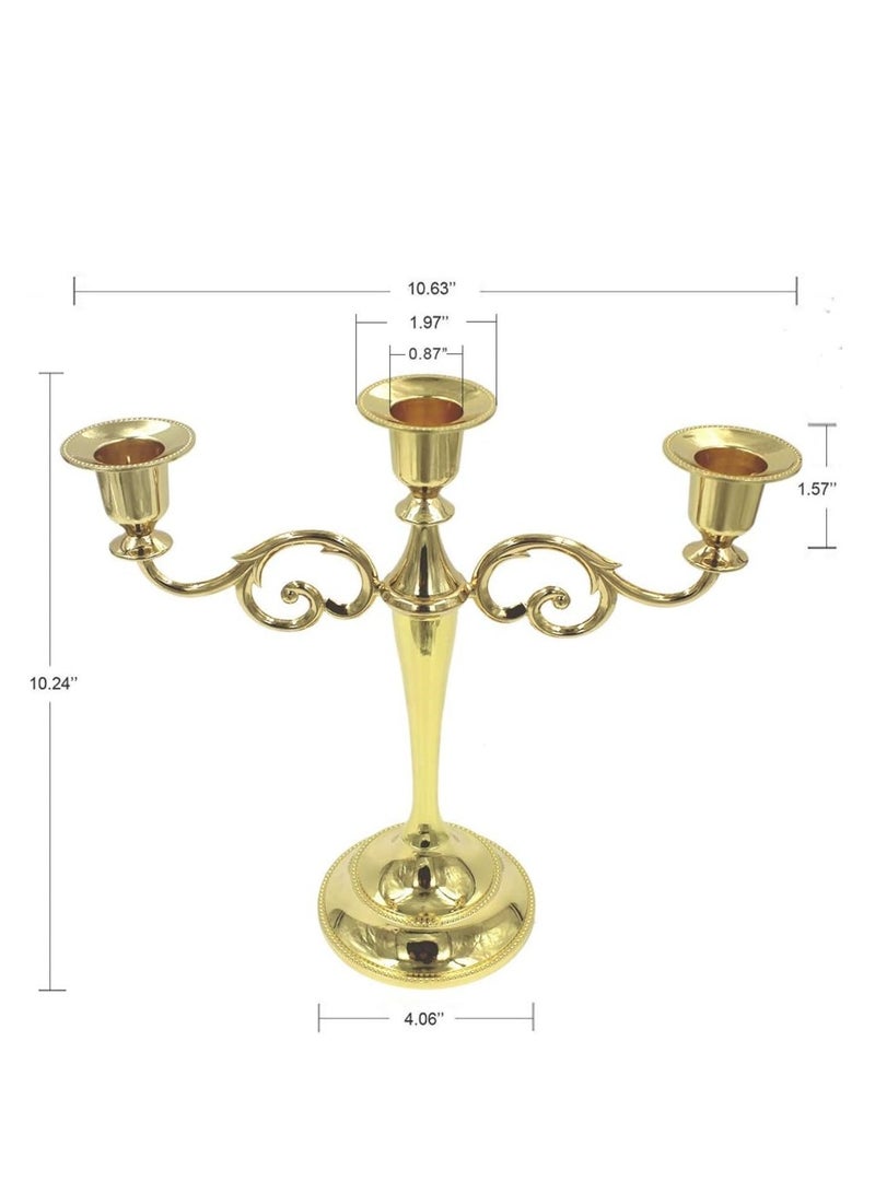 MarlaMall 3-Arm Metal Candelabra, 10.2 Inch Tall Candle Stand,Classical&Elegant Gold Candlestick Holders,Metal Pillar Candle Stick for Wedding,Party or Home Decoration  - Image 2