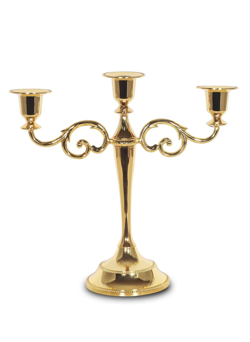 MarlaMall 3-Arm Metal Candelabra, 10.2 Inch Tall Candle Stand,Classical&Elegant Gold Candlestick Holders,Metal Pillar Candle Stick for Wedding,Party or Home Decoration  - Image 1