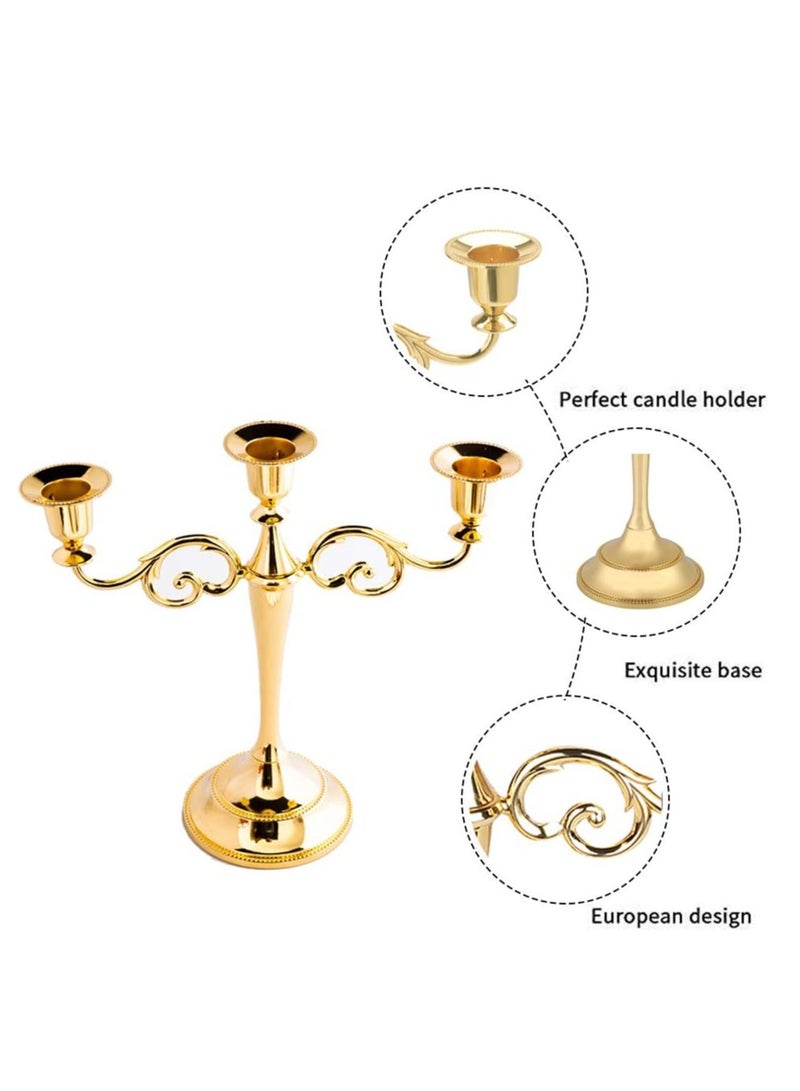 MarlaMall 3-Arm Metal Candelabra, 10.2 Inch Tall Candle Stand,Classical&Elegant Gold Candlestick Holders,Metal Pillar Candle Stick for Wedding,Party or Home Decoration  - Image 4
