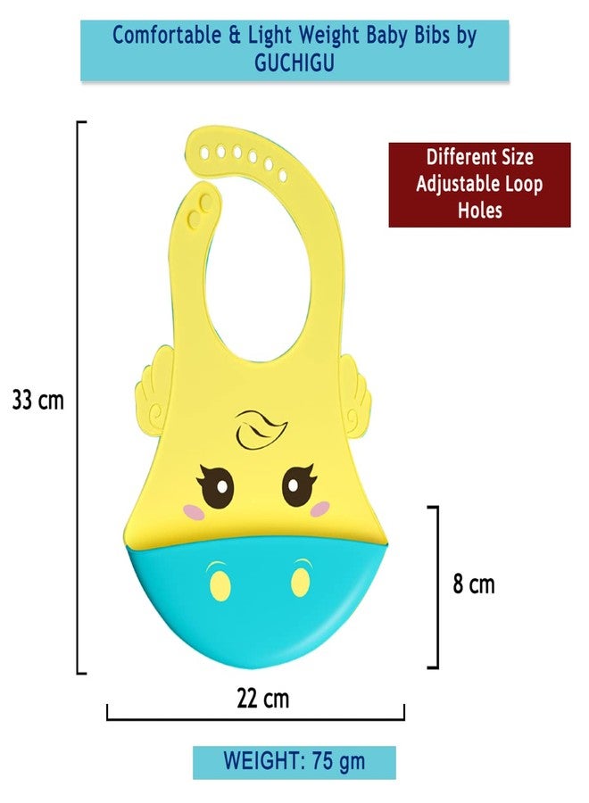 GUCHIGU Waterproof Silicone Baby Bib for Feeding Babies and Toddlers, Unisex Set of 2 Silicon Baby Feeding Bibs for Infants and Toddlers 4M to 4Yr Cute Printing with Rice Pocket (Yellow, Set of 1) - Image 3