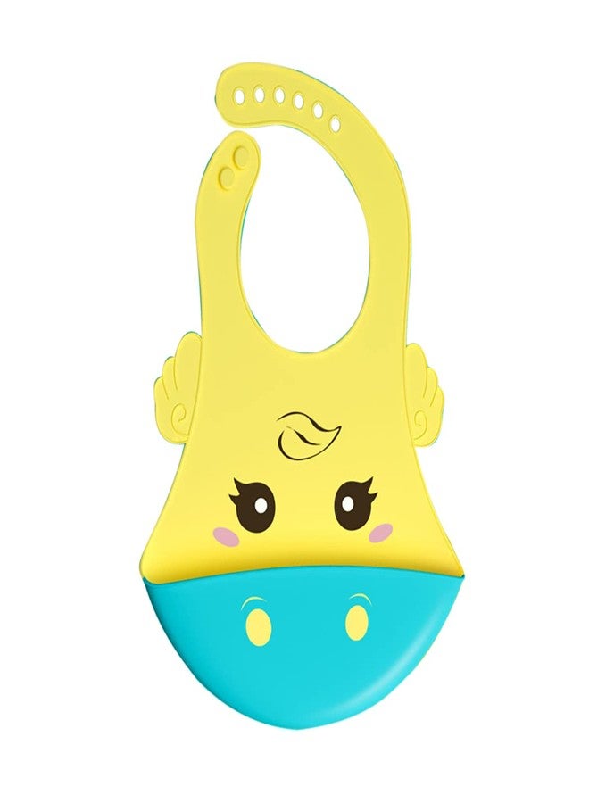 GUCHIGU Waterproof Silicone Baby Bib for Feeding Babies and Toddlers, Unisex Set of 2 Silicon Baby Feeding Bibs for Infants and Toddlers 4M to 4Yr Cute Printing with Rice Pocket (Yellow, Set of 1) - Image 1