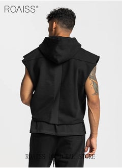roaiss Sleeveless Running Jacket Gym Hooded Shirt Men's Sport Bodybuilding Workout Clothing Jackets Exercise Training Fitness Hoodies  - Image 3
