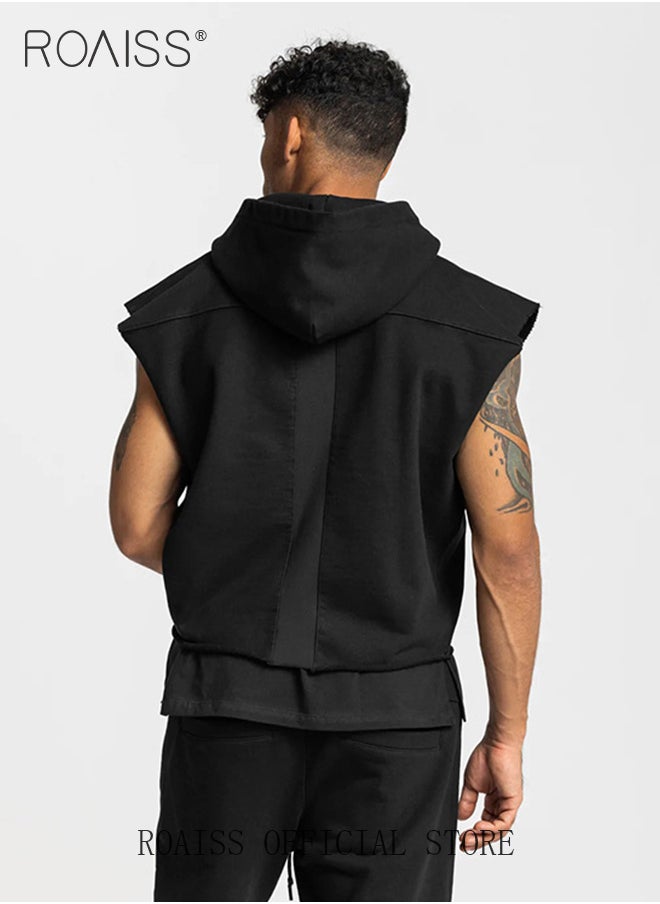 roaiss - Sleeveless Running Jacket Gym Hooded Shirt Men's Sport Bodybuilding Workout Clothing Jackets Exercise Training Fitness Hoodies - Image 1