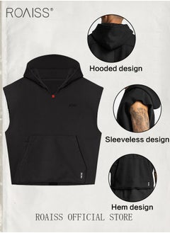 roaiss Sleeveless Running Jacket Gym Hooded Shirt Men's Sport Bodybuilding Workout Clothing Jackets Exercise Training Fitness Hoodies  - Image 5