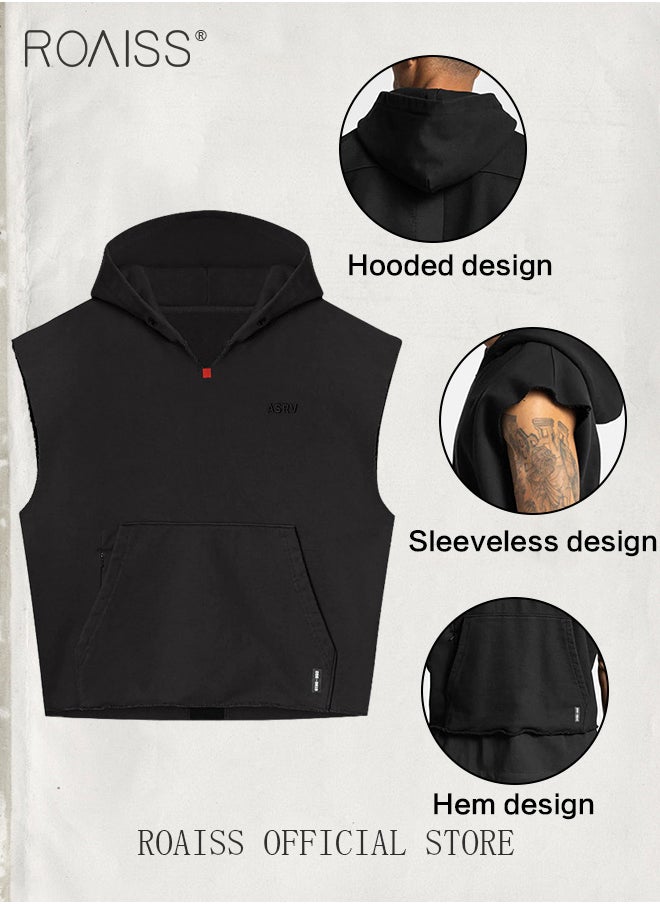 roaiss - Sleeveless Running Jacket Gym Hooded Shirt Men's Sport Bodybuilding Workout Clothing Jackets Exercise Training Fitness Hoodies - Image 1