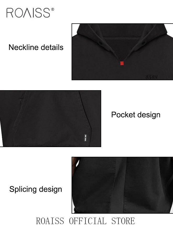 roaiss - Sleeveless Running Jacket Gym Hooded Shirt Men's Sport Bodybuilding Workout Clothing Jackets Exercise Training Fitness Hoodies - Image 1