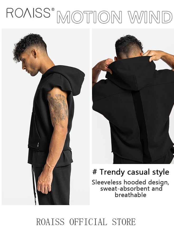 roaiss - Sleeveless Running Jacket Gym Hooded Shirt Men's Sport Bodybuilding Workout Clothing Jackets Exercise Training Fitness Hoodies - Image 1