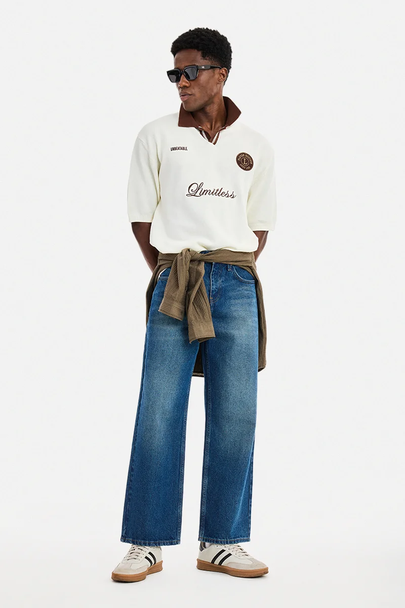 SNITCH Blue Solid Loose Fit Streetwear Jeans
