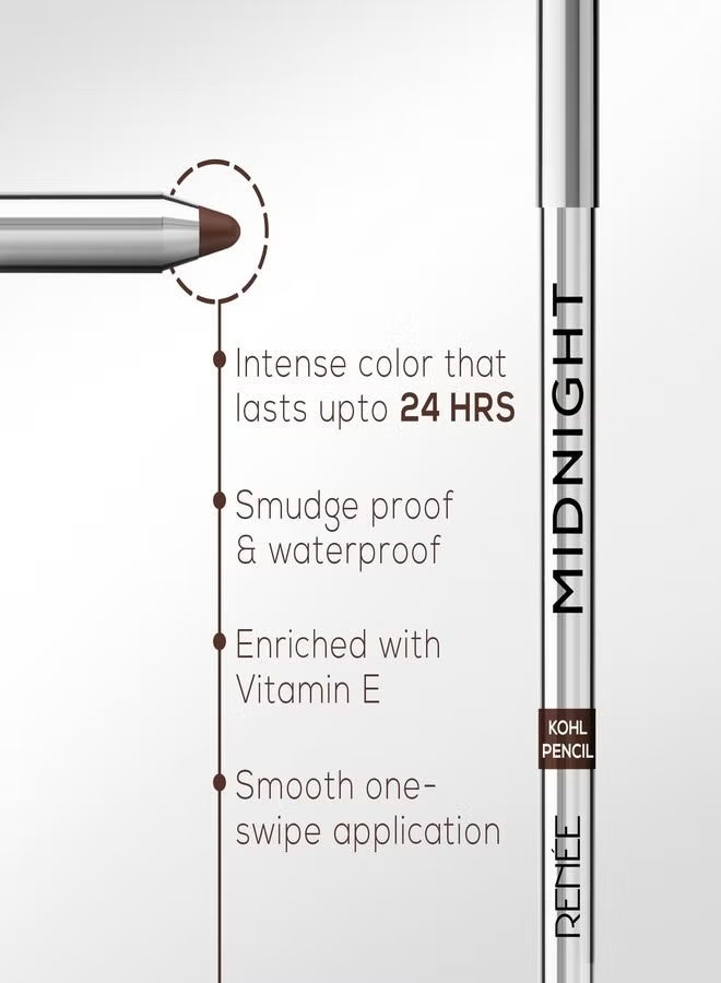 رينيه قلم كحل رينيه ميدنايت - بني | كحل مقاوم للماء والتلطخ مع مبراة | لمسة نهائية مطفية، يدوم حتى 24 ساعة | مسحة واحدة، غني بفيتامين E | 1.5 غرام - Image 2
