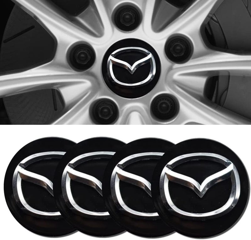 Thcbme 4 قطع ملصقات أغطية مركز العجلات لسيارات مازدا CX-5 CX-7 CX-8 M6 MX5 RX7 RX8 A8 CX9 X MX، ملصقات أغطية مركز العجلات من الألومنيوم الأسود، 56 ملم/2.2 بوصة أسود - Image 1