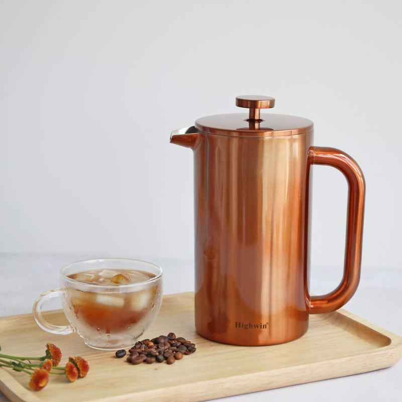 Highwin 8-Cup Double Wall Insulated Stainless Steel French Coffee Press, 32-Ounce Durable Coffee Tea Maker with Stainless Steel Plunger, Copper - Image 5