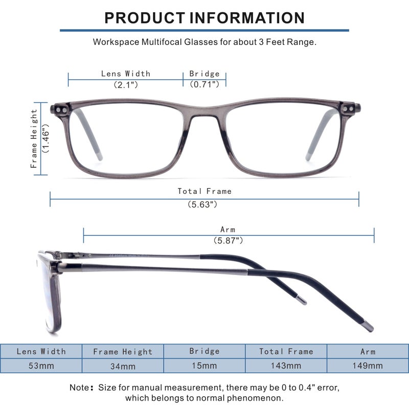 SKYOAK Superior Extremely Light Progressive Multifocus Reading Glasses Men, Skyoak Aluminum Arm TR90 Frame Blue Light Blocking Multifocal Computer Readers Spring Hinge No Line (for Mid-Near Range approx 3ft) - Image 5