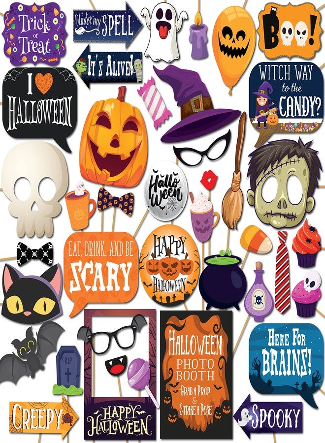 Outside The Booth Halloween Photo Booth Props - 41-pc Kit With 8 x 10-Inch Sign, 60 Adhesive Pads, and 45 Sticks - Photobooth Decorations and Selfie Props - Image 1