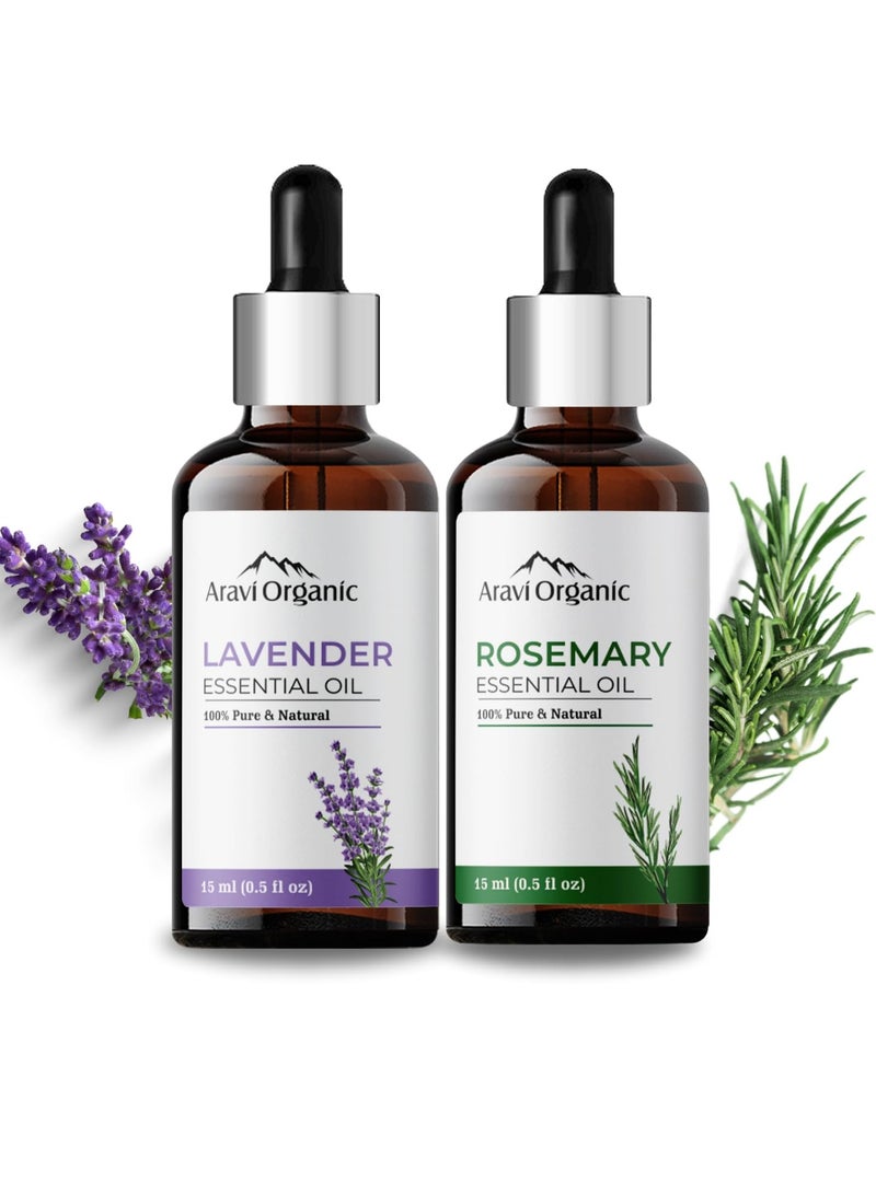 Aravi Organic Lavender and Rosemary Essential Oil 15ml Pack of 2