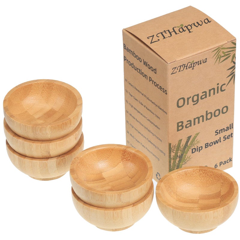ZTHapwa Dipping Bowls Set, Small Bamboo Pinch Bowls for Soy Sauce/Condiment/Snacks, Mini Serving Bowls for Charcuterie Board for BBQ/Entertaining, 1.4 oz Bamboo Wooden Ramekins - Image 1