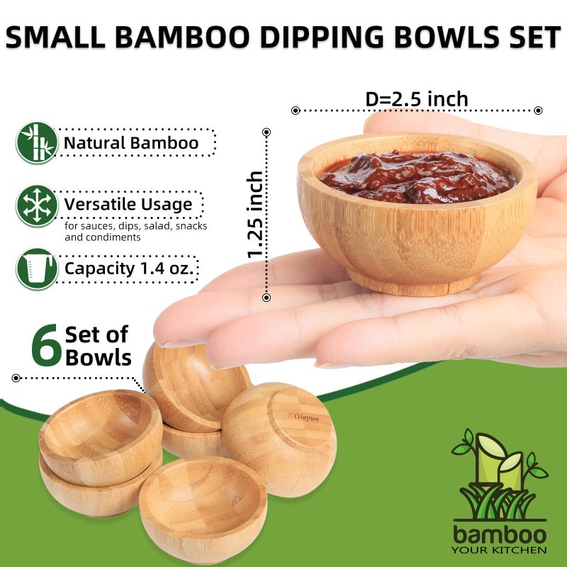 ZTHapwa Dipping Bowls Set, Small Bamboo Pinch Bowls for Soy Sauce/Condiment/Snacks, Mini Serving Bowls for Charcuterie Board for BBQ/Entertaining, 1.4 oz Bamboo Wooden Ramekins - Image 3