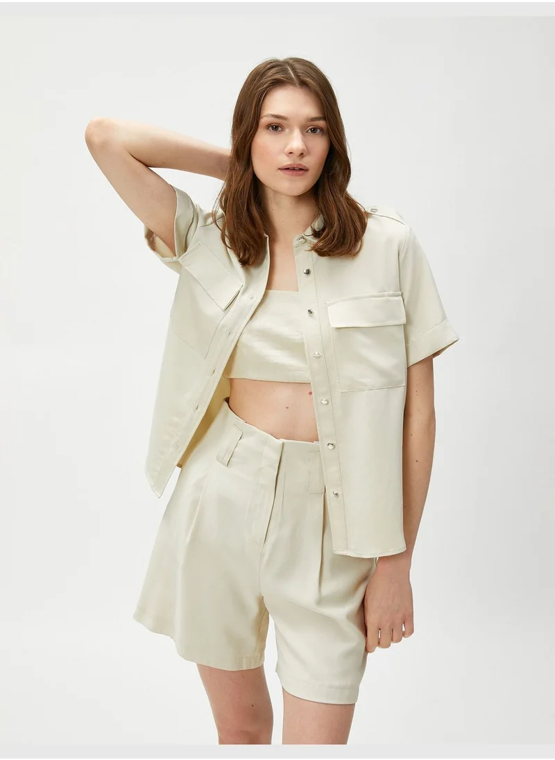 كوتون Short Sleeve Shirt Shoulder Detail Modal Blended