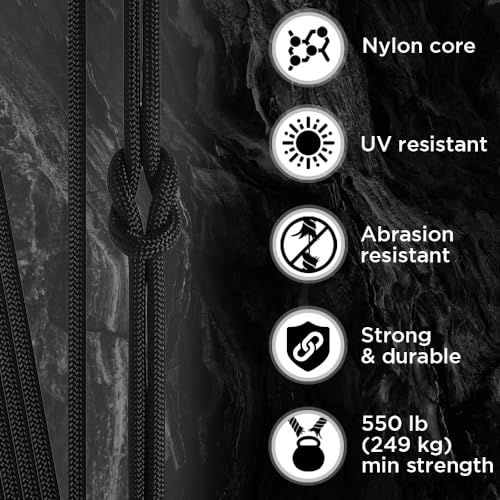 TECEUM Paracord Type III 550 Black – 50 ft – 4mm – Tactical Rope MIL-SPEC – Outdoor para Cord –Camping Hiking Fishing Gear and Equipment – EDC Parachute Cord – Strong Survival Rope - Image 3