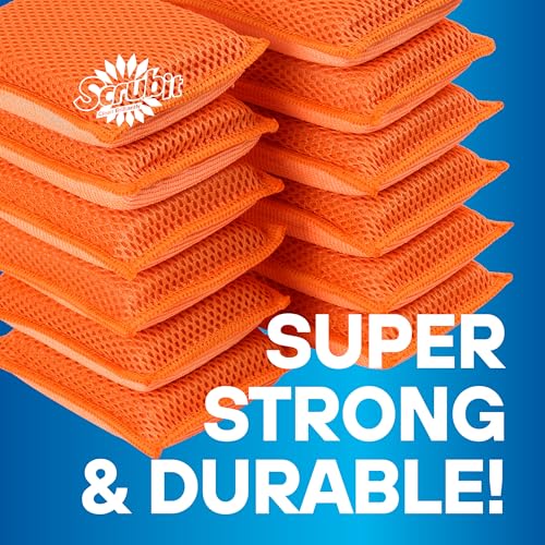 SCRUBIT Reusable Sponges for Dishes - 12 Pack Microfiber Sponges Kitchen Dish Scrubber, Machine Washable & Non-Scratch Scrubbers (Orange) - Image 4