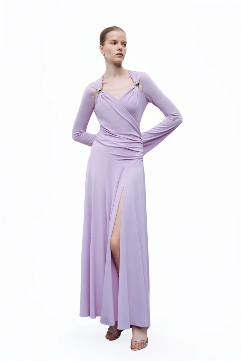 Nocturne Long Sleeve Maxi Dress with Accessory Detail
