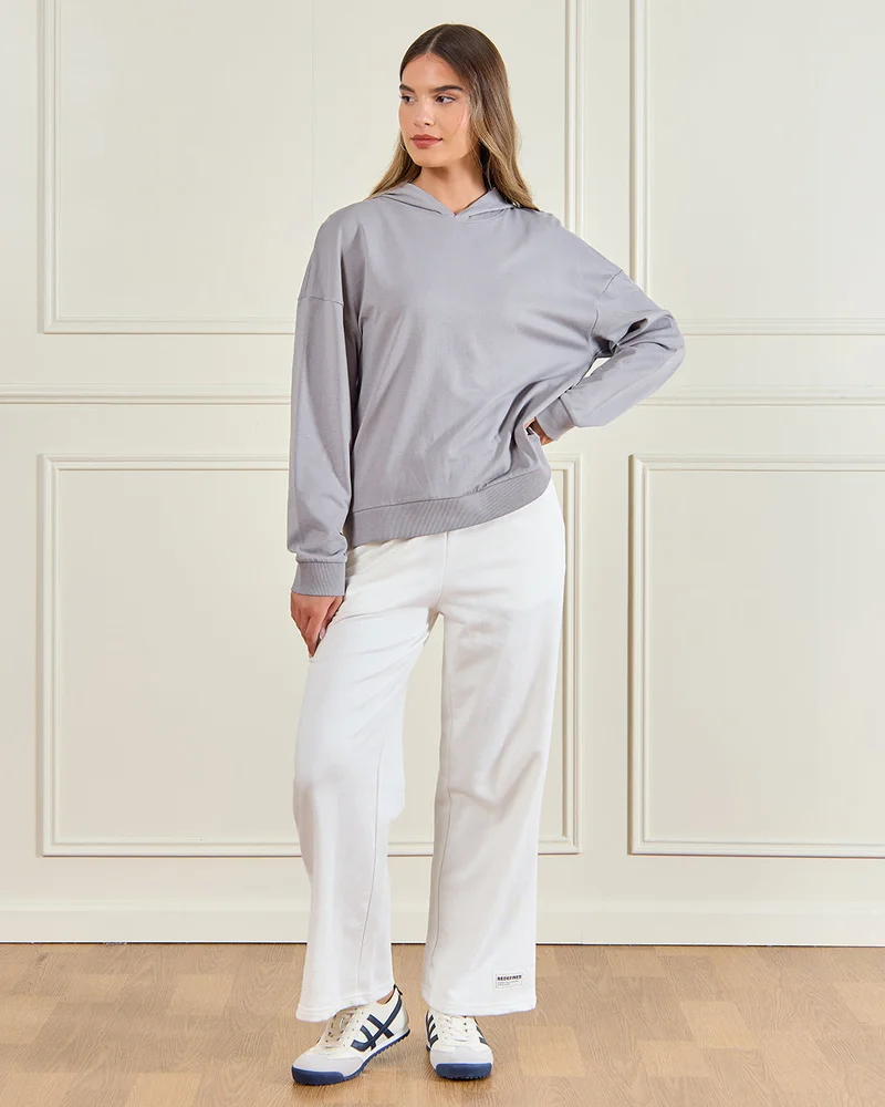 Redtag Women Grey Hooded Sweatshirt