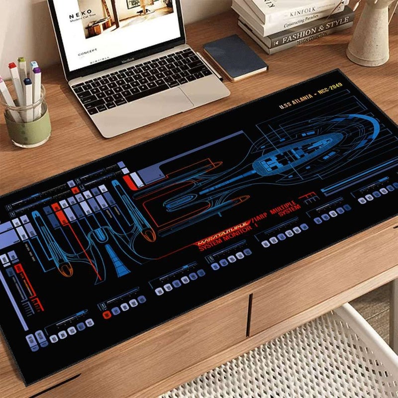 1pc Extra Large Non Slip Rubber Gaming Mouse Pad Desk Mat 275x118 Inch Colorful Spaceship Design Durable Desktop Mat for Home Office and PC Gaming Spacious Tech Desk Mat Desktop Accessory - Image 1