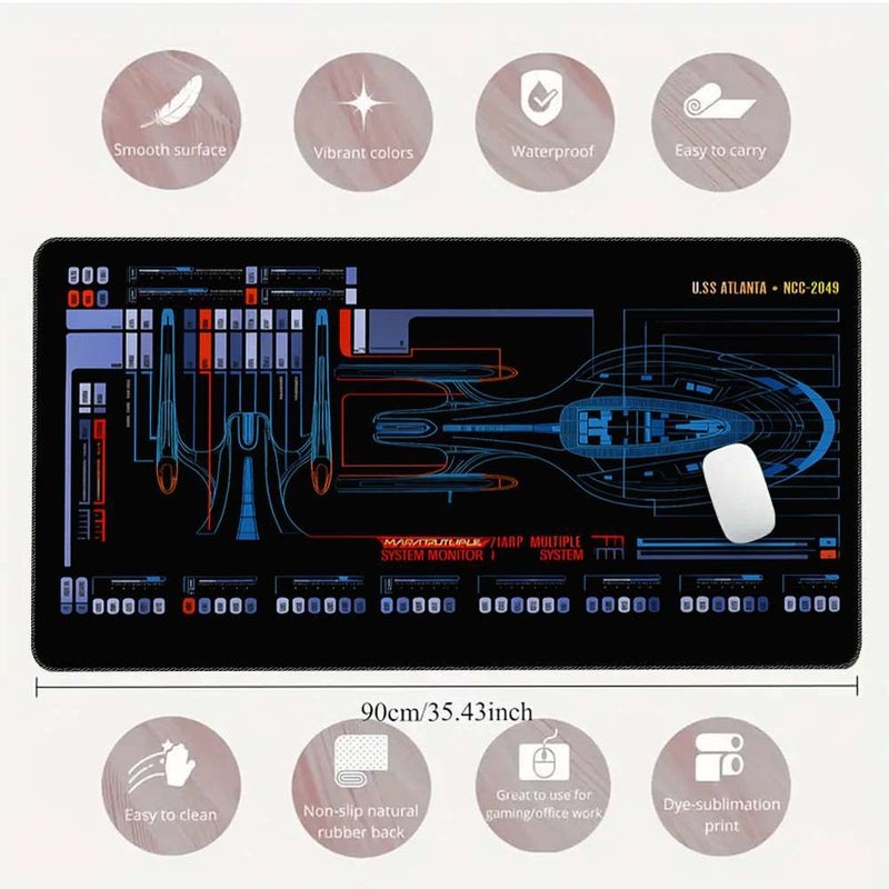 1pc Extra Large Non Slip Rubber Gaming Mouse Pad Desk Mat 275x118 Inch Colorful Spaceship Design Durable Desktop Mat for Home Office and PC Gaming Spacious Tech Desk Mat Desktop Accessory - Image 4