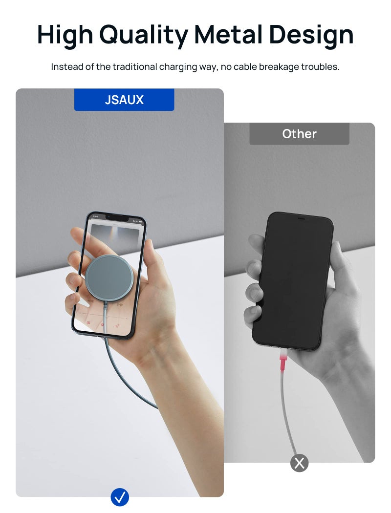 JSAUX Charger for iPhone 17 Magsafe Wireless Charging, Compatible with iPhone 17 Air Pro Max/16/15/14/13/12 Series, Magnetic Mag Safe Charging Pad, Aluminum Alloy, USB & USB C Dual Ports - Blue - Image 4