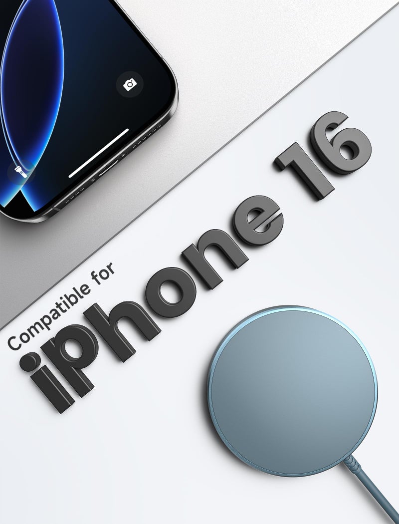 JSAUX Charger for iPhone 17 Magsafe Wireless Charging, Compatible with iPhone 17 Air Pro Max/16/15/14/13/12 Series, Magnetic Mag Safe Charging Pad, Aluminum Alloy, USB & USB C Dual Ports - Blue - Image 2