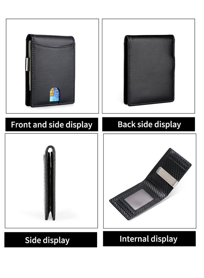 RUNBOX Men's Slim Wallet with RFID Blocking, Men's Wallet Money Clip, Minimalist Credit Card Holder, Front Pocket Bifold Wallet - Black, Money Clip - Image 2