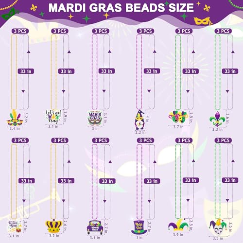 EOBOH 36PCS Mardi Gras Beads 12 Kinds Metallic Pendant Necklaces Gold Green Purple Unisex 33 Inch Fashion Jewelry - Image 5