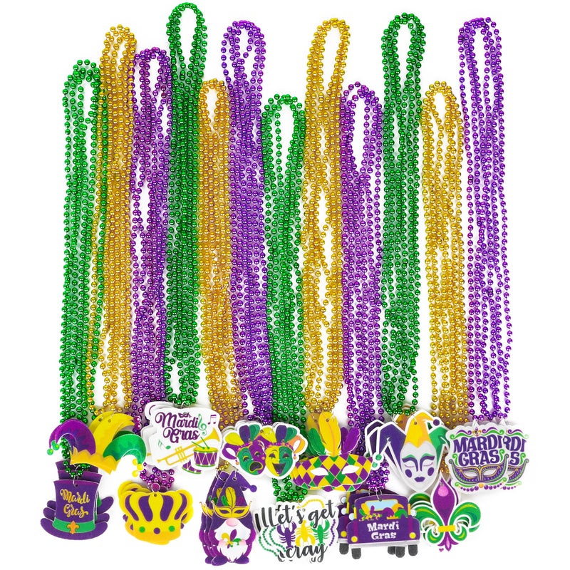 EOBOH 36PCS Mardi Gras Beads 12 Kinds Metallic Pendant Necklaces Gold Green Purple Unisex 33 Inch Fashion Jewelry - Image 3
