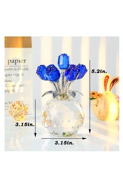 Excefore Crystal Blue Rose Flower Figurine, with Round Vase, Handmade Crystal Flower Figurine, Home Table Bouquet Flowers Decor Figurines  - Image 2