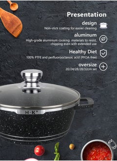 HK 16-piece kitchen cookware set, casserole set and frying pan, with non-stick cookware set, glass lid, PFOA-free  20-24-28-32cm Casserole + 28cm Frying pan + 6 Kichen item(Black）  - Image 2