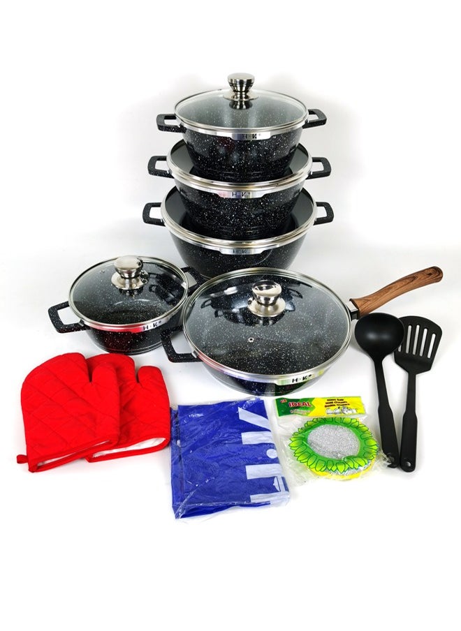 16-piece kitchen cookware set, casserole set and frying pan, with non-stick cookware set, glass lid, PFOA-free  20-24-28-32cm Casserole + 28cm Frying pan + 6 Kichen item(Black） - pzsku/ZE0E10F6368CFB3E2F5ECZ/45/_/1726731136/ec6c5dac-38b1-4eac-a44c-a13ed60323a9