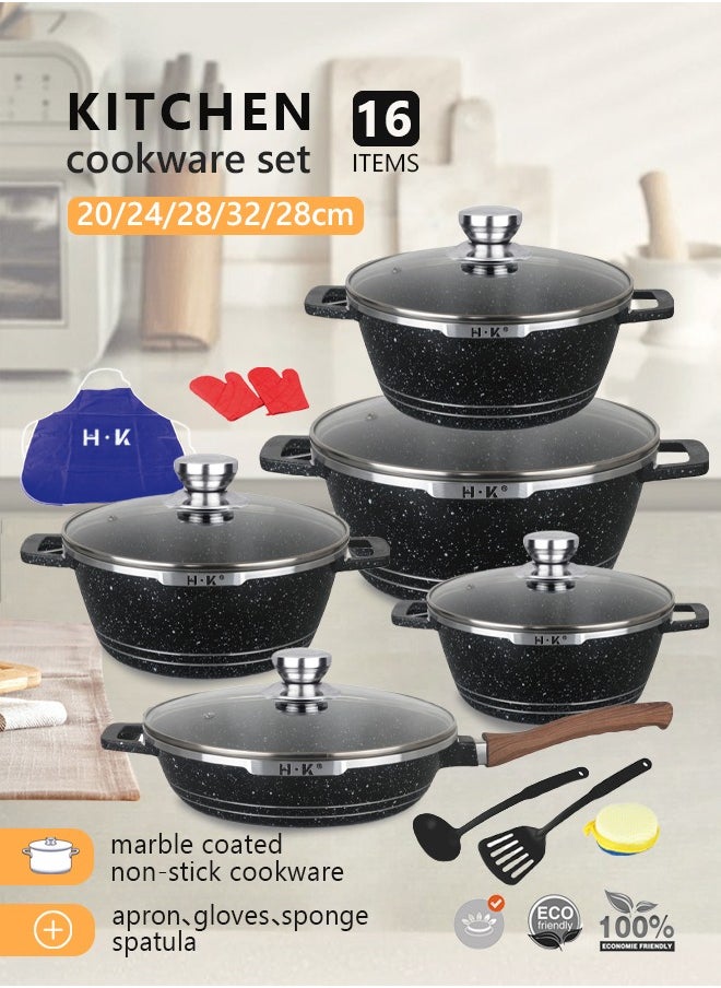 16-piece kitchen cookware set, casserole set and frying pan, with non-stick cookware set, glass lid, PFOA-free  20-24-28-32cm Casserole + 28cm Frying pan + 6 Kichen item(Black） - pzsku/ZE0E10F6368CFB3E2F5ECZ/45/_/1726731141/14f2bd13-f334-4ef8-8721-1fd72d500c88