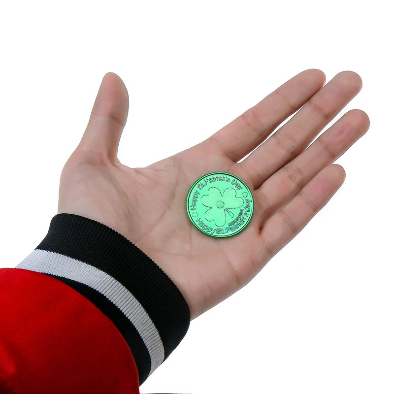 CCINEE St. Patrick's Lucky Coins Plastic Shamrock Leprechaun 3-Leaf Clover Coins for Party Decoration Favors  144pcs/Gold and Green - Image 5