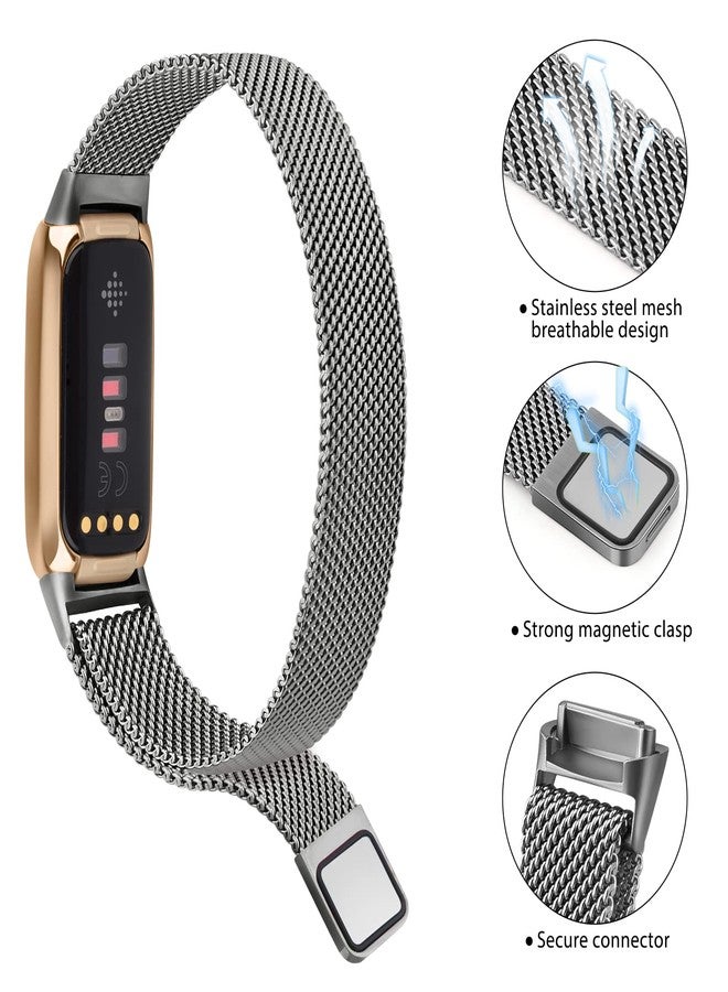 Vanjua Metal Band Compatible with Fitbit Luxe Bands, Stainless Steel Mesh Loop Adjustable Wristband Replacement Strap for Fitbit Luxe/Luxe Special Edition Fitness Tracker Women Men (Space Gray) - Image 2