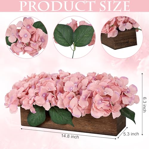 Scawim Spring Flower Table Centerpiece, Fake Hydrangea Arrangements Centerpieces Artificial Flowers Decor Wood Tray with Faux Flower Wedding Bouquets Room Kitchen Farmhouse Indoor Office Party(Pink) - Image 2