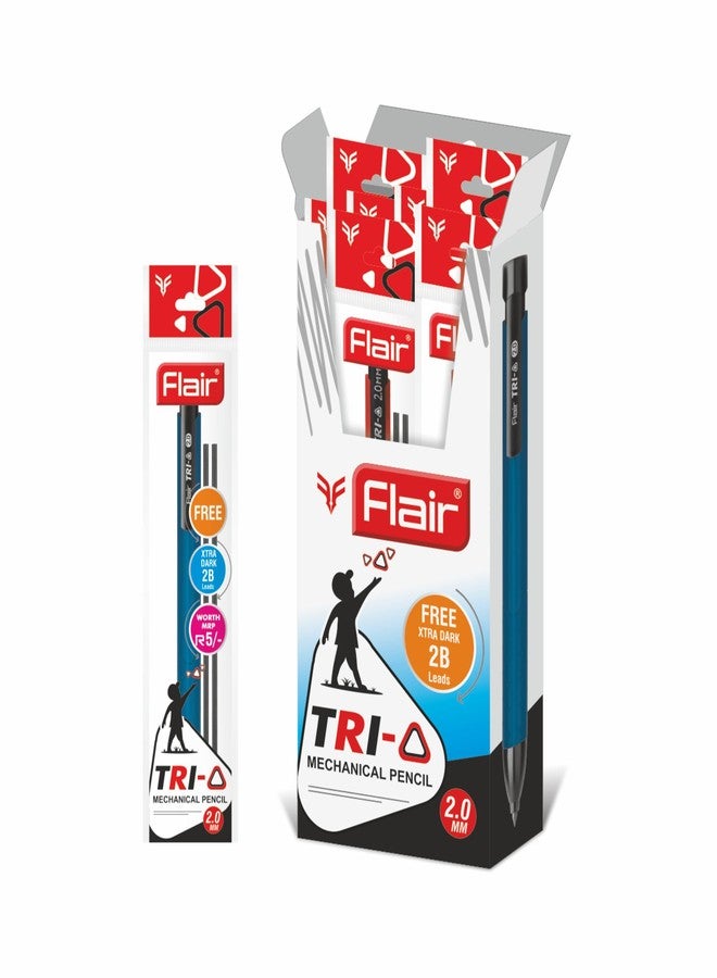 Flair Creative Series 2.0mm Tri-o Mechanical Pencil | Retractable Mechanism With Extra Dark 2B Leads | Non-Stop Automatic Writing | Inbuilt Sharpner Included | Pack of 12 - Image 2