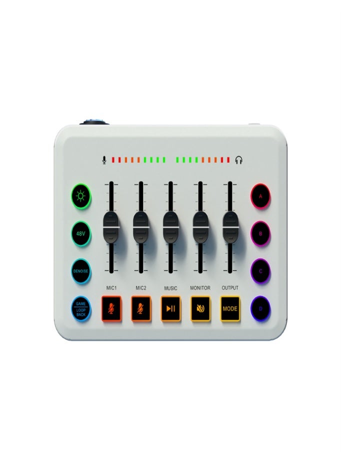 Self-media audio mixer sound card for live streaming, podcast recording, video gaming (white)  - Image 1