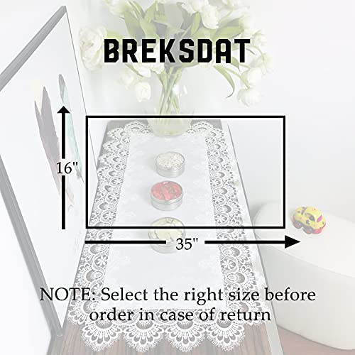 BrekSdat Rectangle Table Runner White Embroidered Lace 16 x 35 Inches Wedding Dining Table Dresser Scarf with Carnation Lace Fabric Washable for Kitchen Coffee End - Image 5
