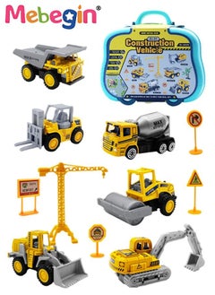 MEBEGIN Construction Vehicles Truck Toys Set with Play Mat Portable Box Include 7 Mini Engineer Pull Back Cars,Playmat and Road Signs, Toy Car Set for Boys Toddlers Birthday 3+ Year Old  - Image 1