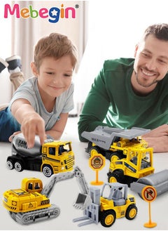 MEBEGIN Construction Vehicles Truck Toys Set with Play Mat Portable Box Include 7 Mini Engineer Pull Back Cars,Playmat and Road Signs, Toy Car Set for Boys Toddlers Birthday 3+ Year Old  - Image 2