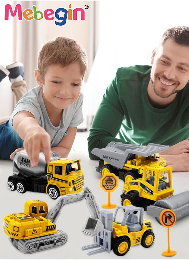 MEBEGIN Construction Vehicles Truck Toys Set with Play Mat Portable Box Include 7 Mini Engineer Pull Back Cars,Playmat and Road Signs, Toy Car Set for Boys Toddlers Birthday 3+ Year Old  - Image 2